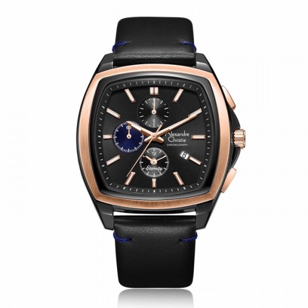 Alexandre Christie AC 6616 Black Rosegold Leather Man MCLBRBABU